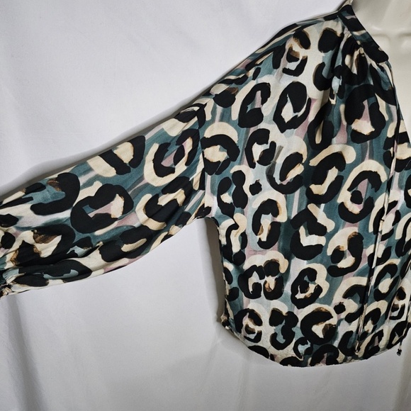 Womens Finley Morrisey Top Jungle Animal Print Tie Keyhole Neck Viscose Size XS - Picture 6 of 11